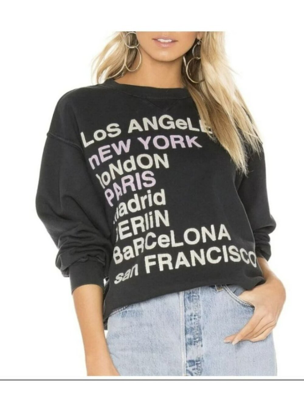 Anine Bing Black Sweatshirt With City Text Print 100% Cotton S/P